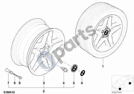 BMW X5 E53 BMW lengvojo lydinio ratlankis, žvaigždės formos stipinai 74 – schema