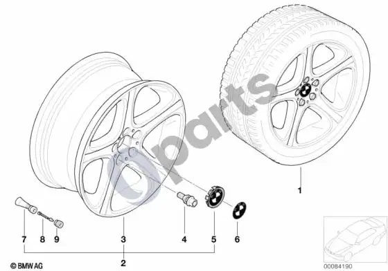 BMW X5 E53 BMW lengvojo lydinio ratlankis, žvaigždės formos stipinai 87 – schema