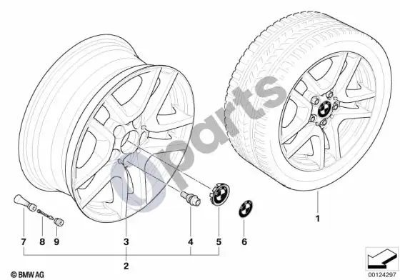 BMW X5 E53 BMW lengvojo lydinio ratlankis, v formos stipinai 130 – schema