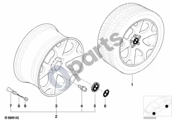 BMW X5 E53 BMW lengvojo lydinio ratlankis, v formos stipinai 63 – schema