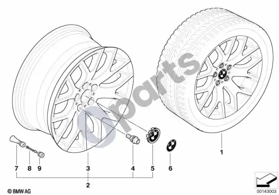 BMW X5 E53 BMW lengvojo lydinio ratlankis, kryžminiai stipinai 177 – schema