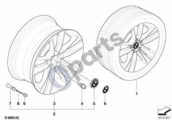 BMW X5 E53 BMW lengvojo lydinio ratlankis, voro formos stipinai 153 – schema