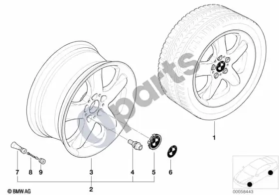 BMW X5 E53 BMW lengvojo lydinio ratlankis, žvaigždės formos stipinai 58 – schema