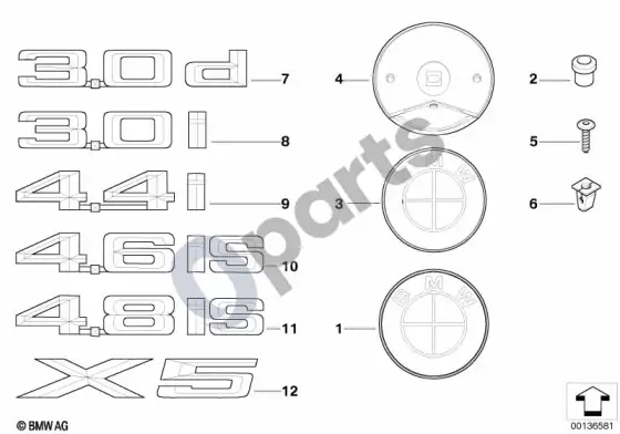 BMW X5 E53 emblemos / užrašai – schema