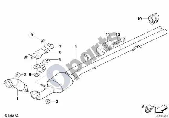 BMW X5 E53 priekinis vamzdis, katalizatorius – schema