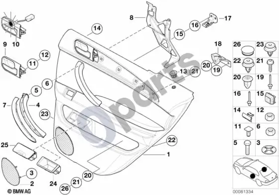 BMW X5 E53 galinė durų apdaila – schema