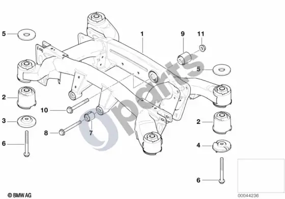 BMW X5 E53 galinės ašies rėmas – schema