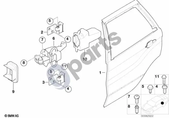 BMW X5 E53 galinės durys – vyris/durų ribotuvas – schema