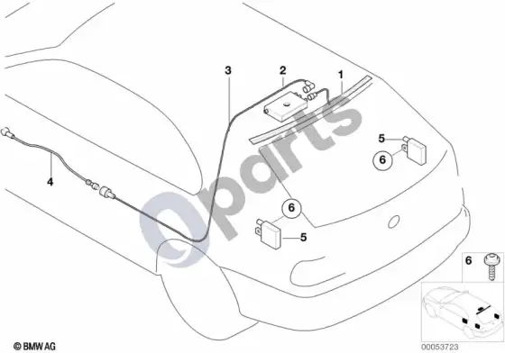 BMW X5 E53 galinio lango antenos atskiros dalys – schema