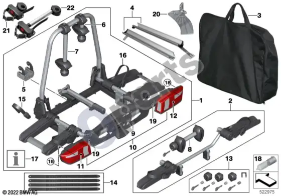 BMW X5 E53 galinis dviračių laikiklis pro 2.0 – schema