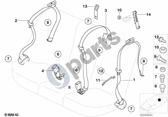 BMW X5 E53 galinis saugos diržas – schema