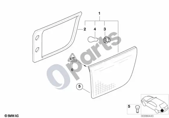 BMW X5 E53 galinis žibintas bagažinės dangtyje – schema