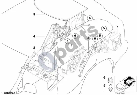 BMW X5 E53 garso izoliacija, galas – schema