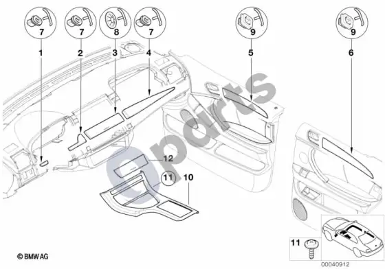 BMW X5 E53 salono apdailos juostos grafito metalik; 2003.10 - ... – schema