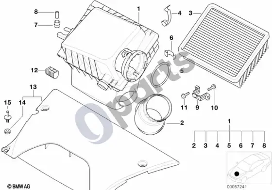 BMW X5 E53 įsiurbimo oro duslintuvas – schema