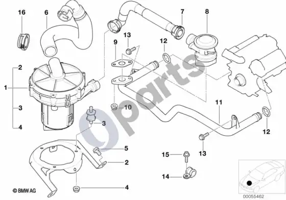 BMW X5 E53 išmetamųjų dujų valymo oro siurblys – schema
