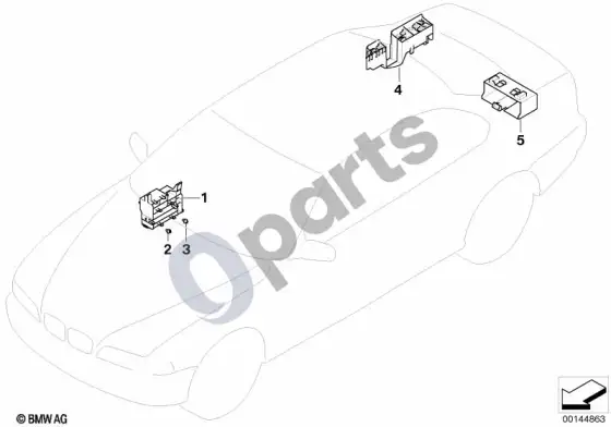 BMW X5 E53 kėbulo valdymo blokų ir modulių kronšteinas – schema