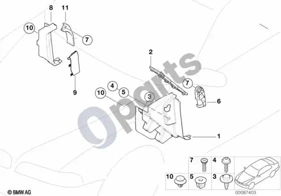 BMW X5 E53 kojų erdvės apdailos plokštė – schema