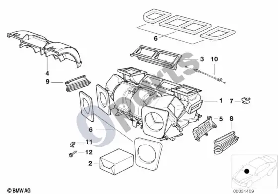 BMW X5 E53 korpuso dalys – oro kondicionierius – schema