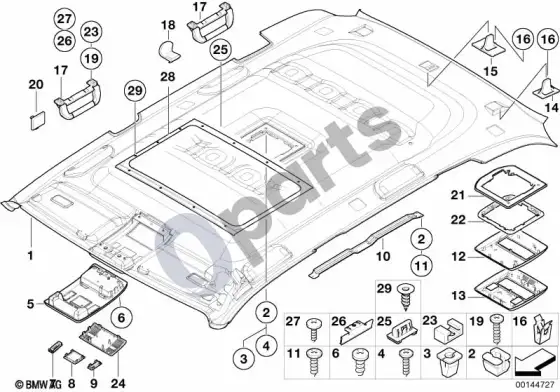 BMW X5 E53 lubų apmušalas / rankena – schema