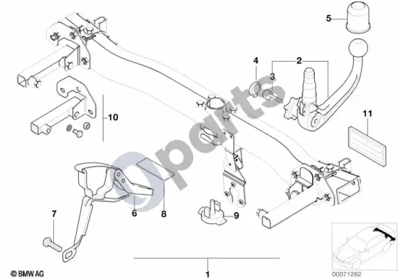 BMW X5 E53 nuimamas vilkimo kablys – schema