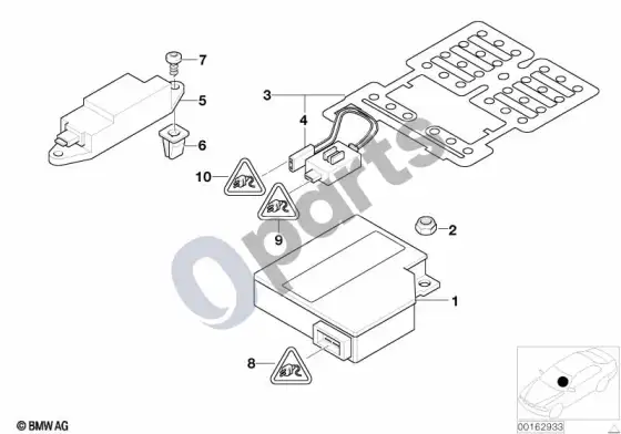 BMW X5 E53 oro pagalvių elektros dalys – schema