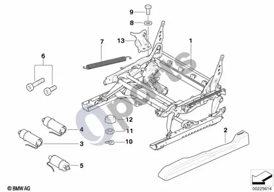 BMW X5 E53 priekinės sėdynės bėgelis elektra/atskiros dalys – schema
