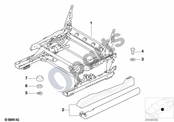 BMW X5 E53 priekinės sėdynės bėgelis, mechaninis / atskiros dalys – schema