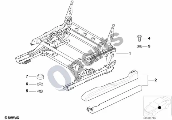 BMW X5 E53 priekinės sėdynės bėgelis – schema