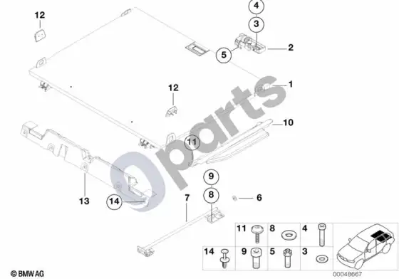 BMW X5 E53 ištraukiamas bagažinės dugnas – schema