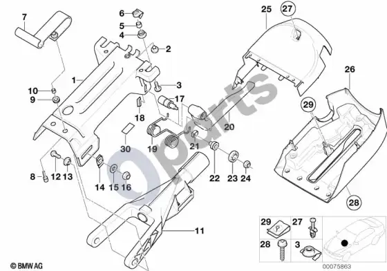 BMW X5 E53 rankiniu būdu reguliuojama vairo kolonėlė – schema