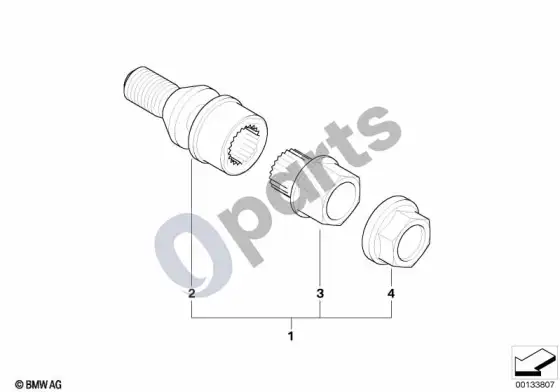 BMW X5 E53 rato varžtas su užraktu ir adapteriu – schema
