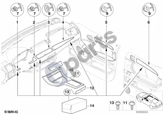 BMW X5 E53 natūralaus tuopos medžio apdaila, dūmų pilkos spalvos; 2003.10 - ... – schema