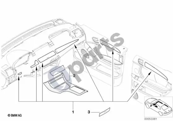 BMW X5 E53 papildomas montavimas, natūralus dūmų pilkos spalvos tuopos medis – schema