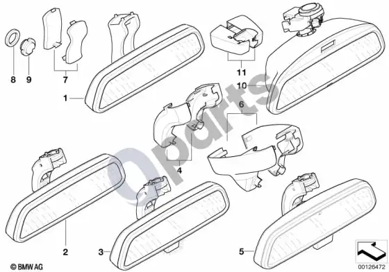 BMW X5 E53 salono veidrodėlis – schema