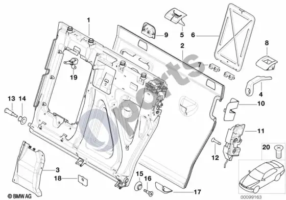 BMW X5 E53 galinė sėdynė, sėdynės rėmas, kairė – schema