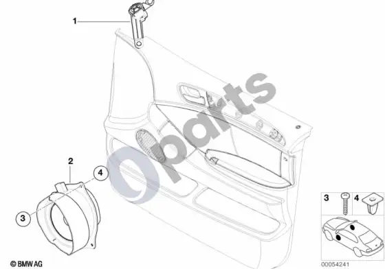 BMW X5 E53 atskiros dalys, hi-fi sistema professional DSP, priekinės durys – schema