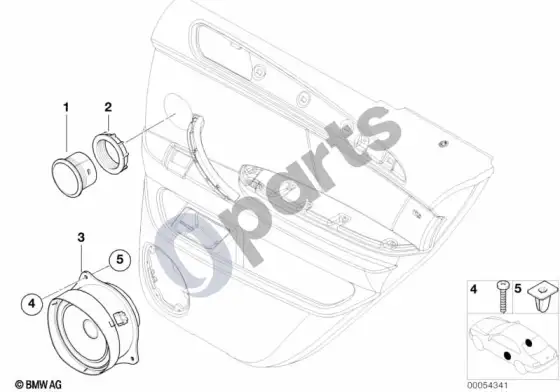 BMW X5 E53 atskiros dalys, hi-fi sistema professional DSP, galinės durys – schema