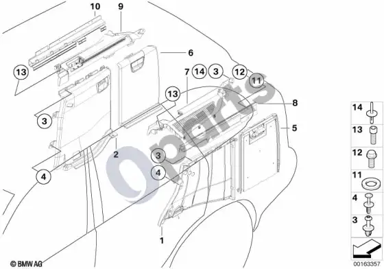 BMW X5 E53 šoninė bagažinės grindų apdailos plokštė – schema