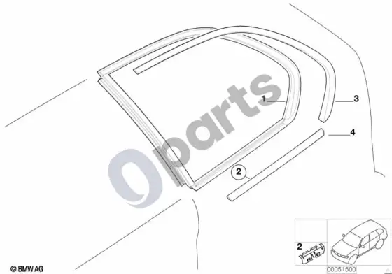BMW X5 E53 šoninis langas, nejudamas – schema