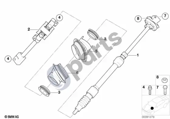 BMW X5 E53 vairo kolonėlės apatinio šarnyro mazgas; 2002.02 - ... – schema