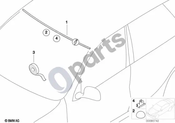 BMW X5 E53 stiklai, tvirtinimo detalės – schema