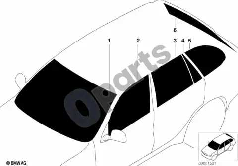 Nejudamas durų stiklas, žalias, dešinys BMW 51348408424