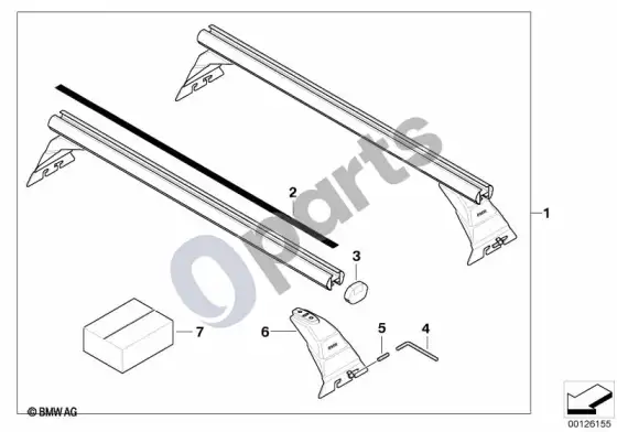 BMW X5 E53 stogo bagažinė – schema