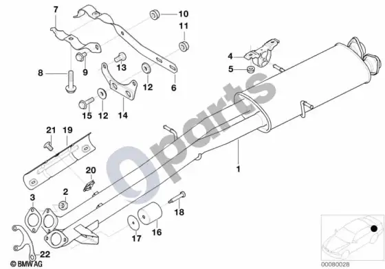 BMW X5 E53 vidurinis duslintuvas – schema