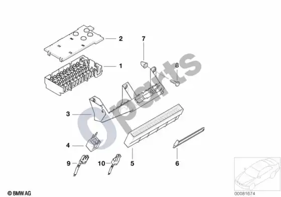 BMW X5 E53 atskiros saugiklių dėžutės dalys – schema