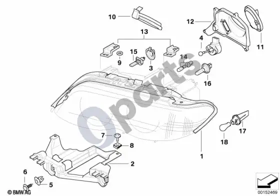 BMW X5 E53 atskiros žibinto dalys – schema