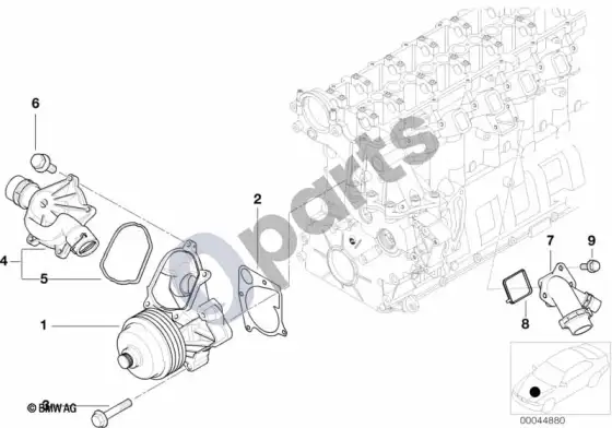 BMW X5 E53 vandens siurblys - termostatas – schema