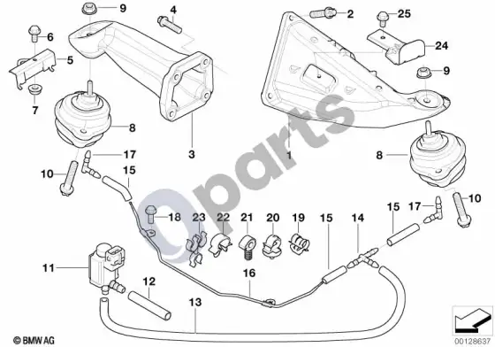 BMW X5 E53 variklio pakaba – schema
