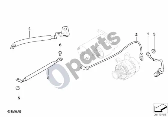 BMW X5 E53 akumuliatoriaus kabelis / starterio kabelis – schema